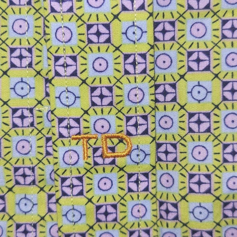 Thomas Dean Mens XL Long Sleeve Button Down Shirt Geometric Green Purple Cotton - Picture 4 of 7